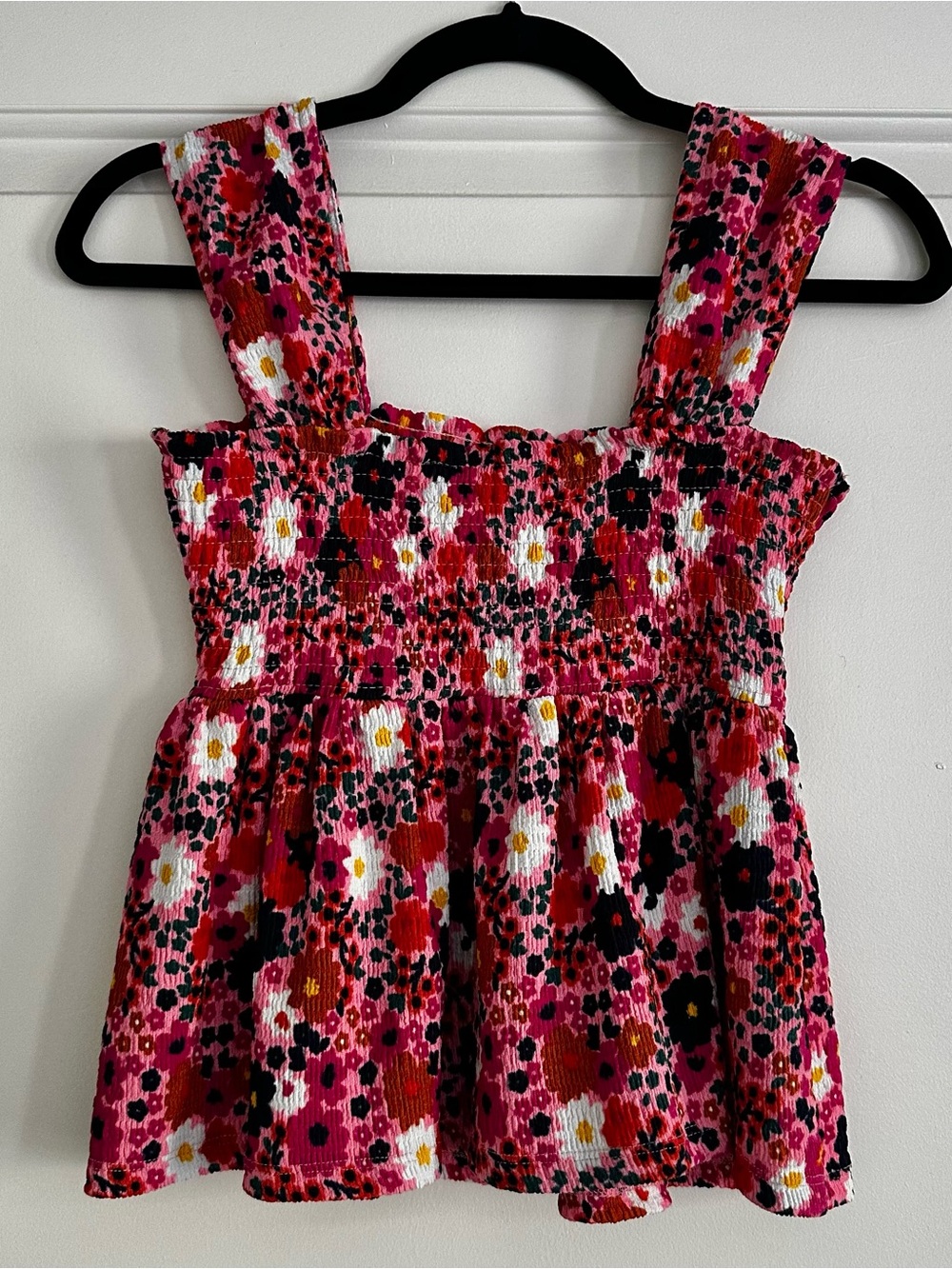 Pink Floral Smocked Tank Top